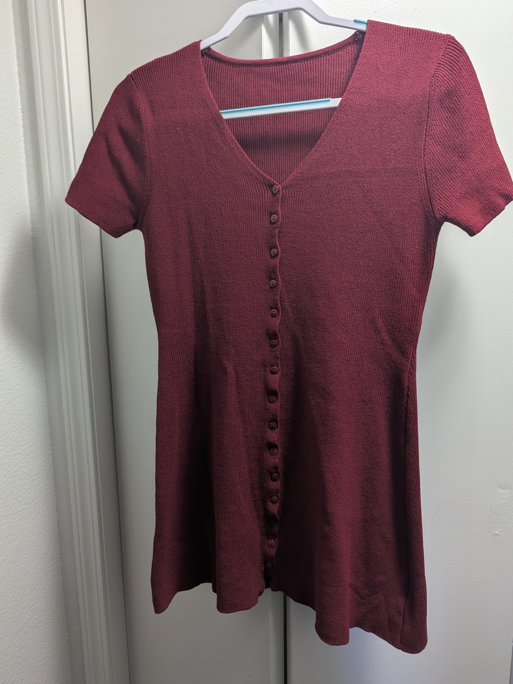 Women's Short Sleeve Button-Front Top - Burgundy